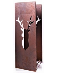 Edelrost Kaminholzregal "Hirsch" eckig, gross, Höhe 100 cm, Breite 32 cm, Tiefe 33 cm