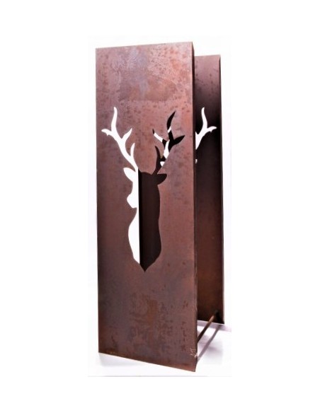 Edelrost Kaminholzregal "Hirsch" eckig, gross, Höhe 100 cm, Breite 32 cm, Tiefe 33 cm