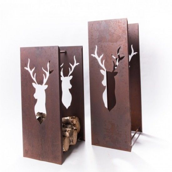 Edelrost Kaminholzregal "Hirsch", Kaminholzregal innen und aussen, Edelrostdeko, Gartendeko