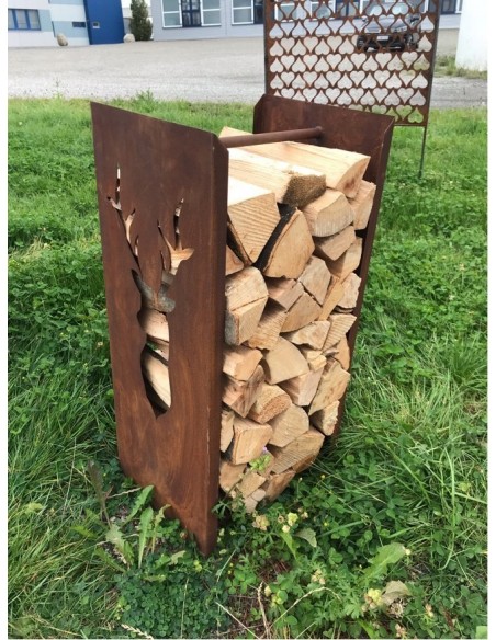Edelrost Kaminholzregal "Hirsch", Holzregal für die Holzlagerung innen und aussen