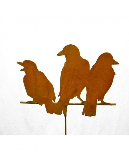 Edelrost-Raben 3er Gruppe Variante 4, Höhe 37 cm, Breite 46 cm, auf Stange 50 cm lang Edelrost-Raben 3er Gruppe Variante 4, Höhe 37 cm, Breite 46 cm, auf Stange 50 cm lang