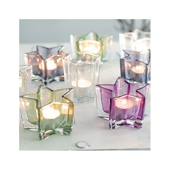 Stern Teelichthaler Weihnachten aus grau gefärbtem Glas