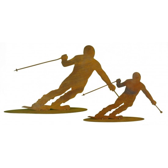 Edelrost Dekofigur Ski Rennfahrer aus Metall Winterdeko Skifahrer für apres ski party deko