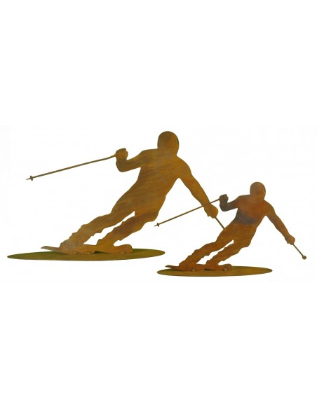 Edelrost Dekofigur Ski Rennfahrer aus Metall Winterdeko Skifahrer für apres ski party deko