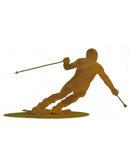 Edelrost Dekofigur Ski Rennfahrer aus Metall Winterdeko Skifahrer für apres ski party deko