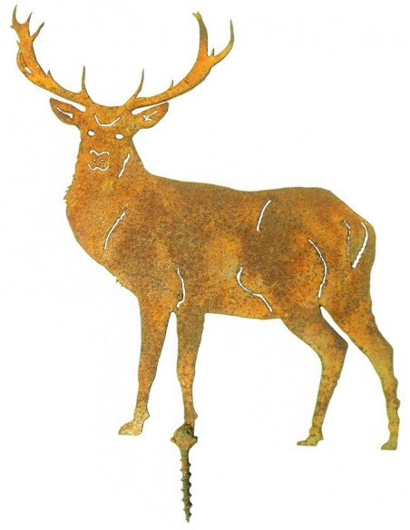 Edelrost Hirsch - Stecker zum Einschrauben in Holz - klein, Höhe 13 cm