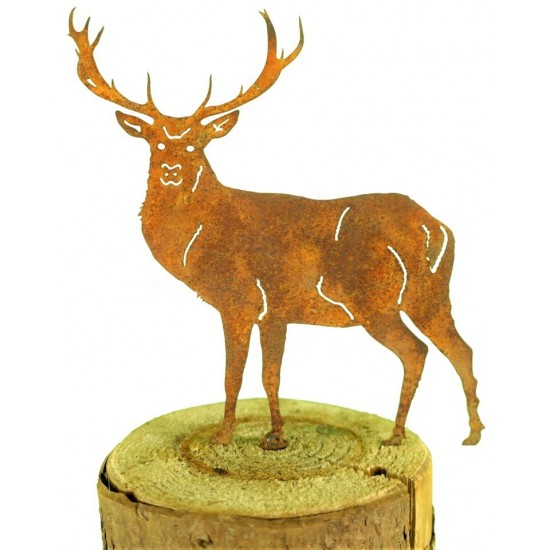 Metallstecker Hirsch klein mit Edelrost Patina als Gartendeko, Beetstecker - Stimmungsbild 