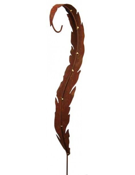 Deko Feder als Laternenstab aus Metall mit Goldverzierung Edelrost Deko 