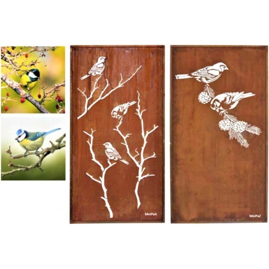 Sichtschutzwände "Meisen" aus Edelrostblech Stimmungsbild