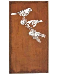 Edelrost Sichtschutzwand "Meisen mit Zapfen", Höhe 200 cm, Breite 100 cm