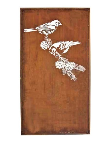 Edelrost Sichtschutzwand "Meisen mit Zapfen", Höhe 200 cm, Breite 100 cm