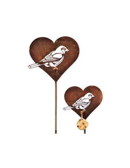 Herz Gartenstecker "Meise stehend" gross aus Edelrost 