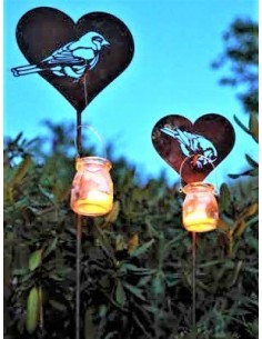 Edelrost Herz Gartenstecker "Meise pickend" klein - Durchmesser 16 cm 2