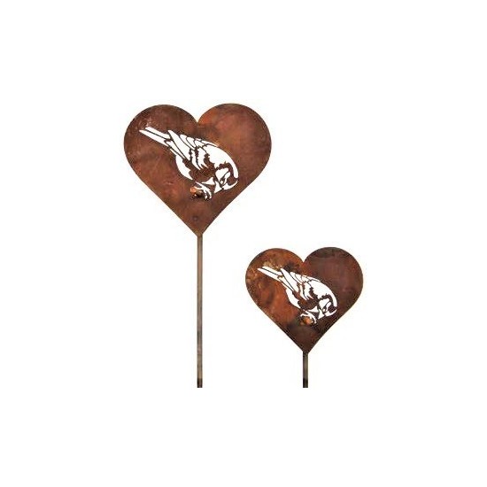 Herz Gartenstecker "Meise pickend" klein aus Edelrost 
