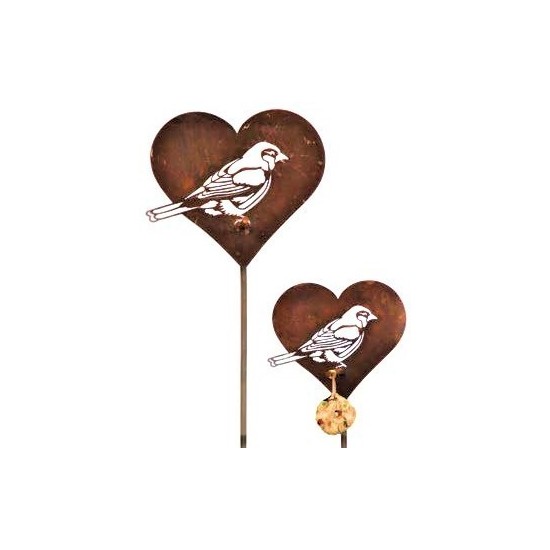 Herz Gartenstecker "Meise stehend" klein aus Edelrost 