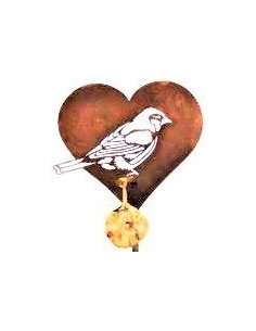 Edelrost Herz Gartenstecker "Meise stehend" klein - Durchmesser 16 cm