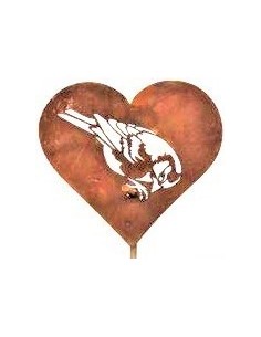 Edelrost Herz Gartenstecker "Meise pickend" gross - Durchmesser 20 cm