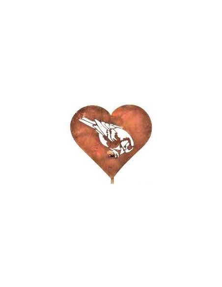 Edelrost Herz Gartenstecker "Meise pickend" gross - Durchmesser 20 cm