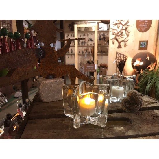 Teelichthalter aus Glas in Sternenform Höhe 6,5cm|Weihnachtsdeko aus Glas