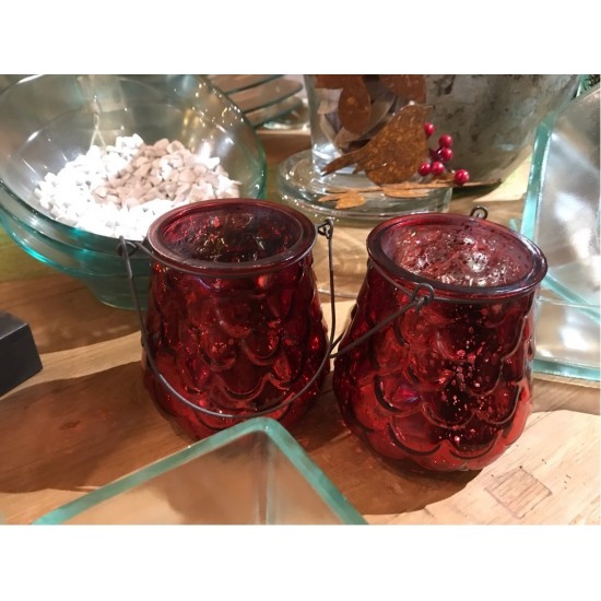 Deko Glas Laterne in Rot 