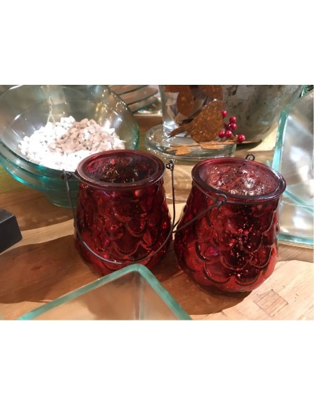 Deko Glas Laterne in Rot 