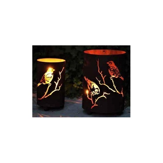 Edelrost Windlicht "Meisen" Stimmungsbild 1