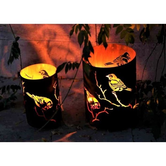 Windlichter "Meisen" - Gartenlaternen und Leuchten aus Edelrost