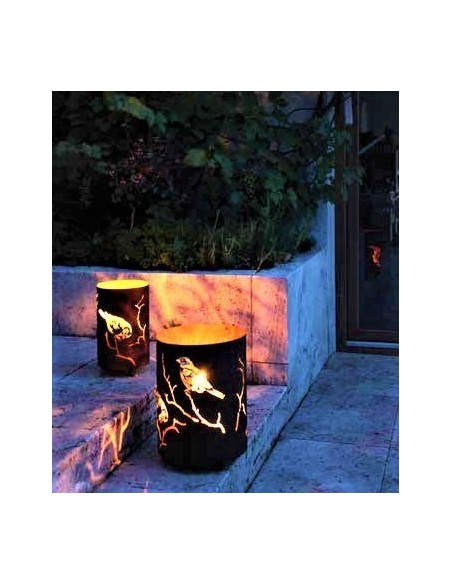 Edelrost Windlichter "Meisen" - dekorative Gartenlaternen Stimmungsbild  Edelrost Windlichter "Meisen" - dekorative Gartenlaternen Stimmungsbild