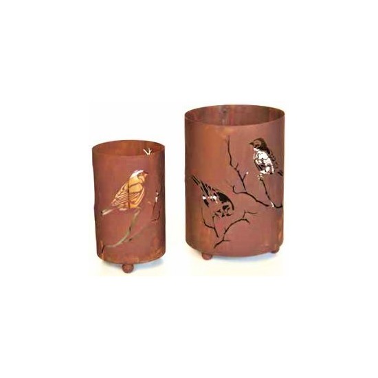 Edelrost Windlichter "Meisen" beide Größen