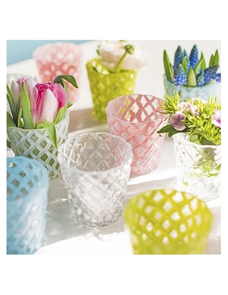 Teelichthalter aus durchsichtigem Glas