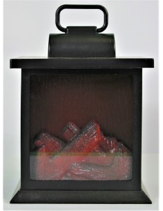 Kunststoff Laterne mit Kaminfeuer klein - Var1 - batteriebetrieben