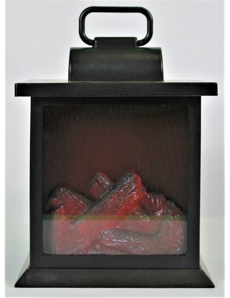 Kunststoff Laterne mit Kaminfeuer klein - Var1 - batteriebetrieben