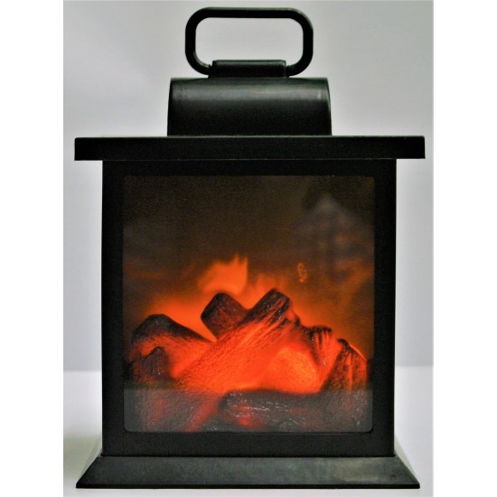 Kunststoff Laterne mit Kaminfeuer klein Stimmungsbild