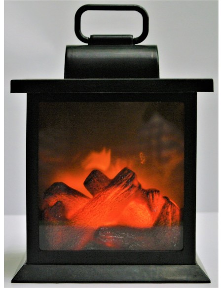 Kunststoff Laterne mit Kaminfeuer klein Stimmungsbild