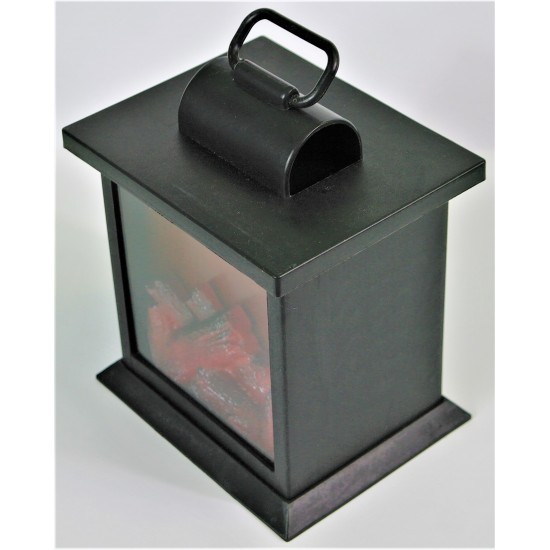 Kunststoff Laterne mit Kaminfeuer klein Var1 seitlich