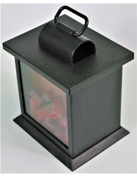 Kunststoff Laterne mit Kaminfeuer klein Var1 seitlich