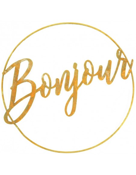 Edelrost Schriftzug "Bonjour" im Ring aus Metall, Ø 60 cm