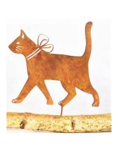 Edelrost Katze mit Schleife als Baumstecker - klein Höhe 16 cm, Breite 18 cm
