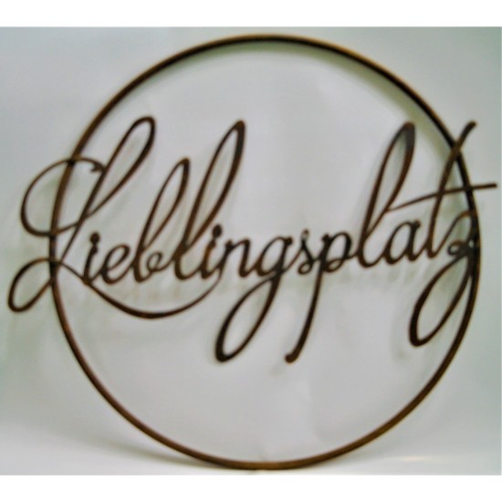 Edelrost Schriftzug "Lieblingsplatz" im Ring aus Metall, Ø 40 cm