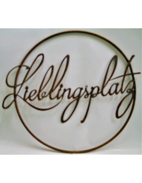 Edelrost Schriftzug "Lieblingsplatz" im Ring aus Metall, Ø 40 cm