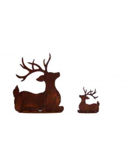 Edelrost Deko Hirsch liegend auf Standplatte - gross Höhe 42 cm