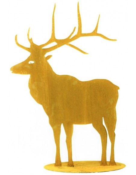 Deko Hirsch aus Edelrost nach vorne schauend - Höhe 98 cm - auf Standplatte