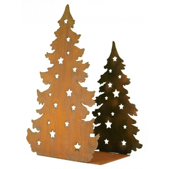 2 Tannen auf eckiger Platte Höhe 24 cm