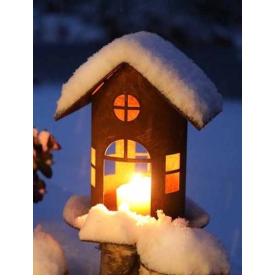 Rost Vogelhausals Windlicht oder Lichthaus beleuchter zur Winterdeko aus edelrost