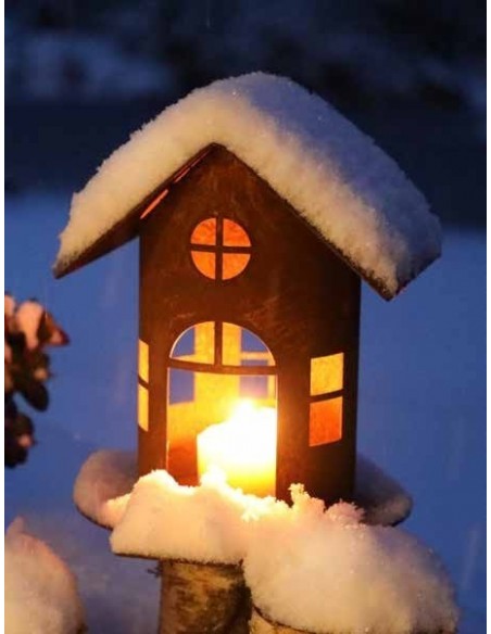 Rost Vogelhausals Windlicht oder Lichthaus beleuchter zur Winterdeko aus edelrost