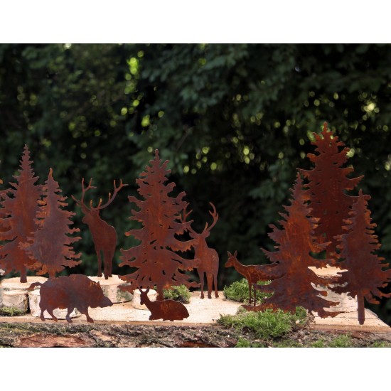 Metall Tiere zum Basteln Hirsch und Bäüme Minigarten mit Waldttieren aus Rost