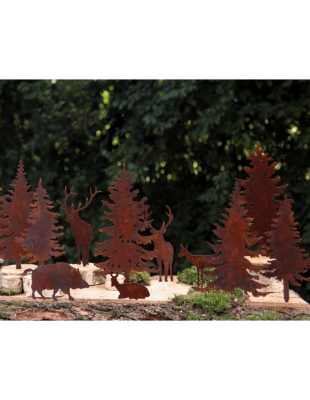 Metall Tiere zum Basteln Hirsch und Bäüme Minigarten mit Waldttieren aus Rost
