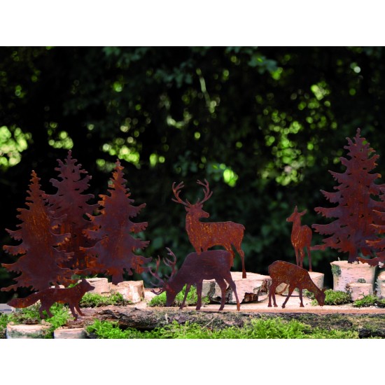 Metall Tiere zum Basteln Hirsch und Bäüme Minigarten mit Waldttieren aus Rost