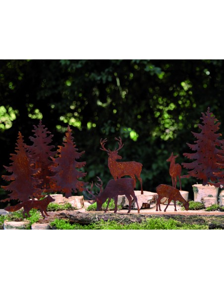 Metall Tiere zum Basteln Hirsch und Bäüme Minigarten mit Waldttieren aus Rost