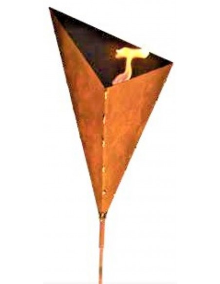 Edelrost Fackel geometrisch mit Goldnähten - Höhe 45 cm zum Stecken